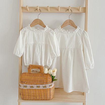 Solid White Simple Style Long Sleeve Onesies