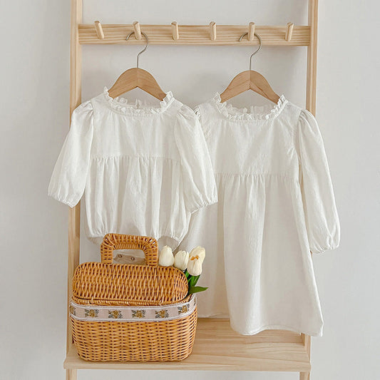 Solid White Simple Style Long Sleeve Onesies