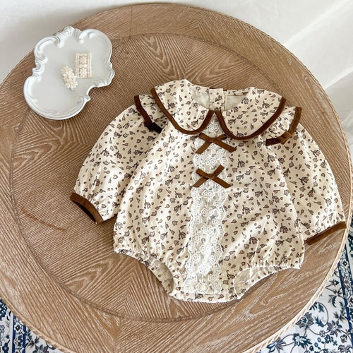 Baby Girl 1pcs Flower Pattern Bow Mesh Patches Design Bodysuit