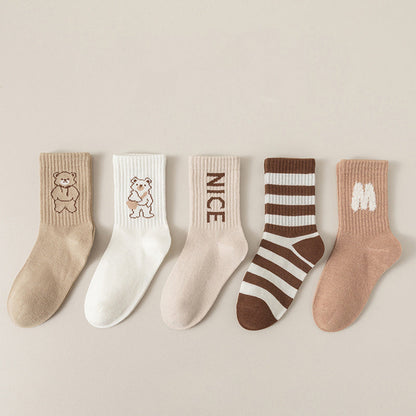 Kids Unisex Breathable Comfy Brown Bear Series Cartoon Pattern Socks