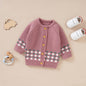Baby Plaid Pattern Single Breasted Deisgn Knitted Cardigan