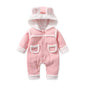 Baby Cute Long Sleeve Design Solid Color Thicken Warm Rompers With Hat