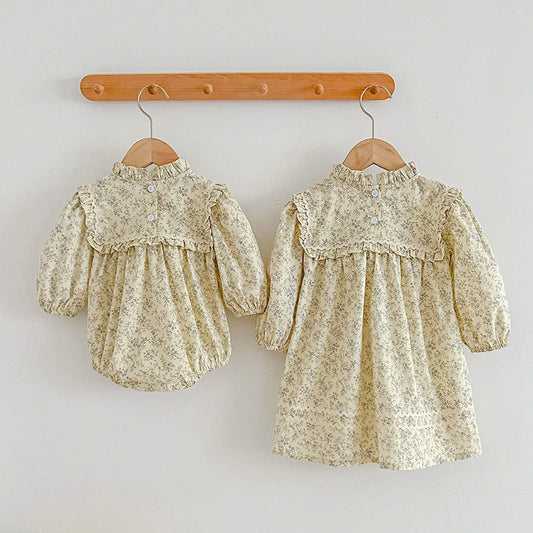 Sweet Style Floral Pattern Long Sleeve Onesies Dress