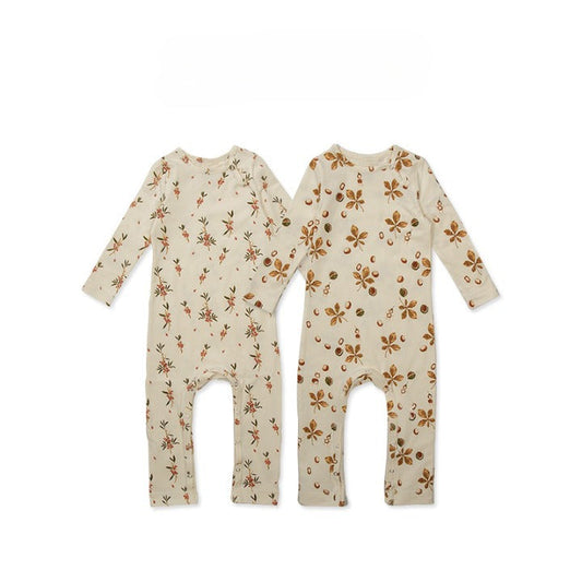 Baby Floral Print Pattern Long Sleeve Soft Cotton Jumpsuit