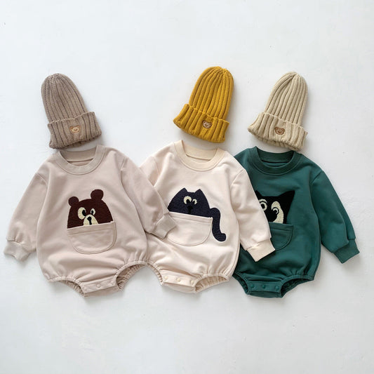 Baby Solid Color Cartoon Embroidered Design Long Sleeve Triangle