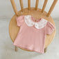 Baby Girl Solid Color Mesh Doll Neck Shirt With Pants Sets