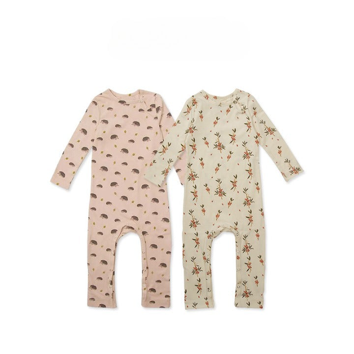 Baby Floral Print Pattern Long Sleeve Soft Cotton Jumpsuit