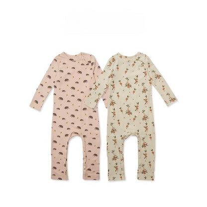 Baby Floral Print Pattern Long Sleeve Soft Cotton Jumpsuit