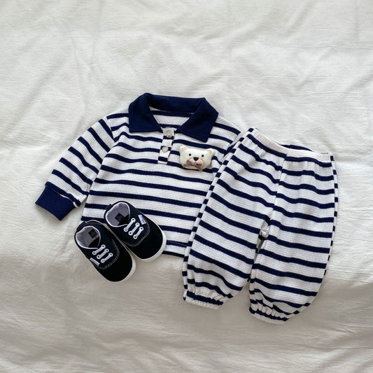 Striped Pattern Cartoon Bear Patched Design Sets