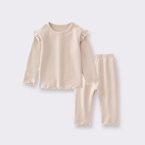 Baby Frill Trimmed Design Solid Color Clothes Sets Pajamas
