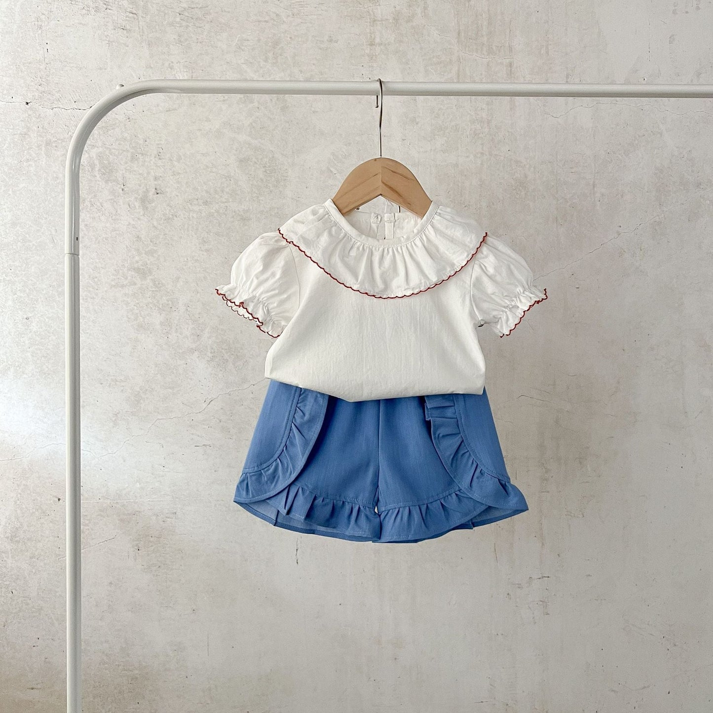 Baby Girl White Blouses With Denim Shorts Sets
