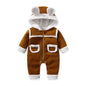 Baby Cute Long Sleeve Design Solid Color Thicken Warm Rompers With Hat