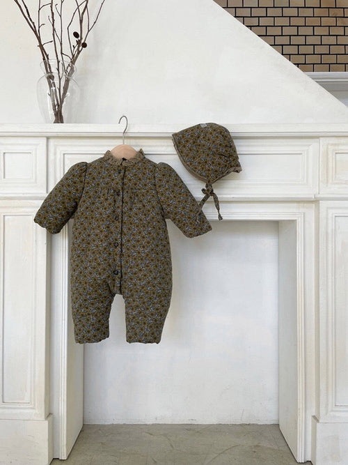 Baby 1pcs Vintage Style Flower Print Pattern Thickened Rompers