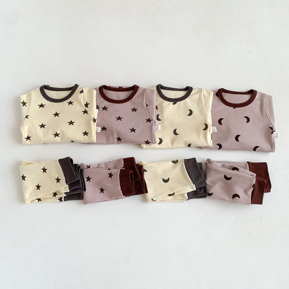 Baby Print Pattern Crewneck Long Sleeve Tops With Pants Sets