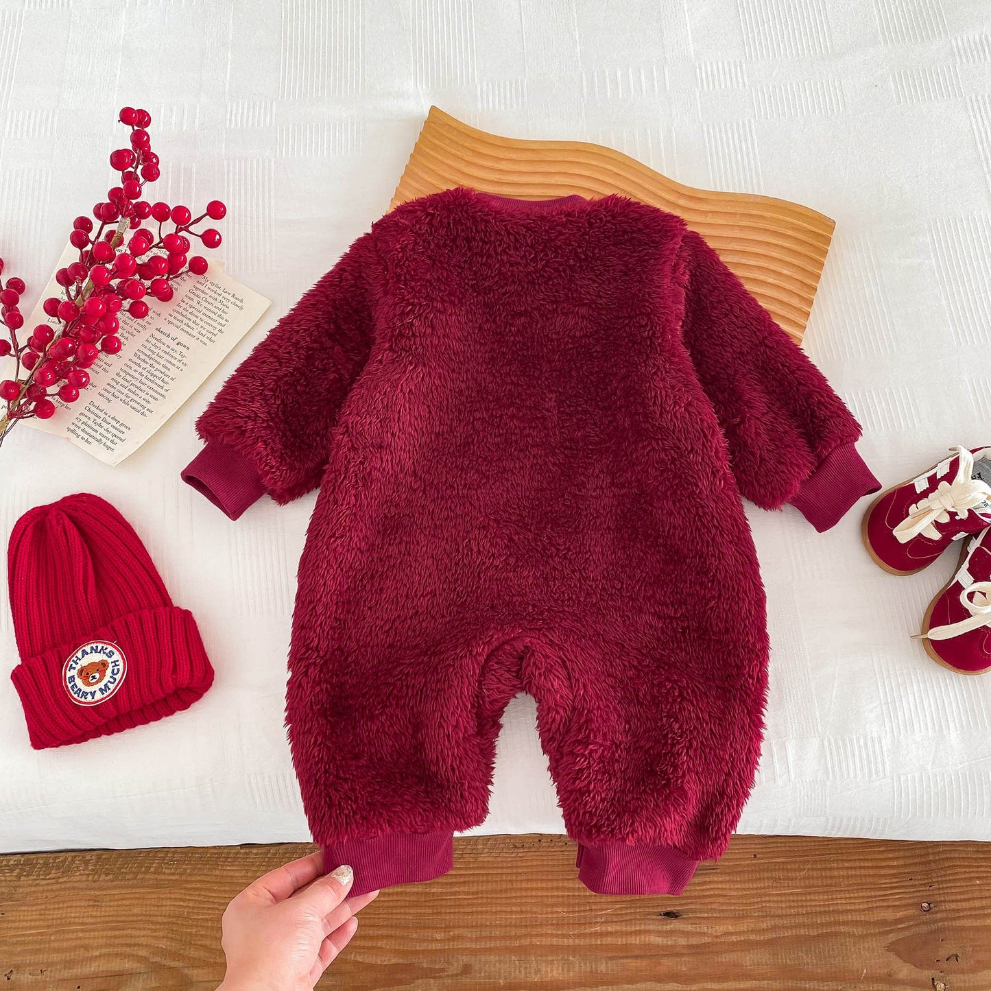 Cute And Cozy Baby Teddy Bear Romper For Autumn/Winter Outings – Red