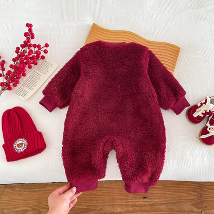 Cute And Cozy Baby Teddy Bear Romper For Autumn/Winter Outings – Red