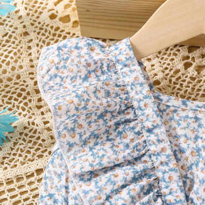 Baby Girl Ditsy Flower Pattern Ruffle Neck Dress