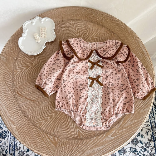 Baby Girl 1pcs Flower Pattern Bow Mesh Patches Design Bodysuit