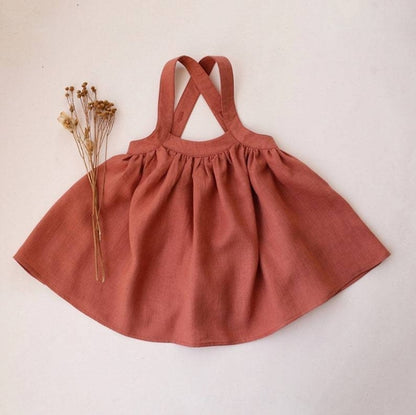 Baby Girl Solid Color Sling Linen Cotton Vest Skirt