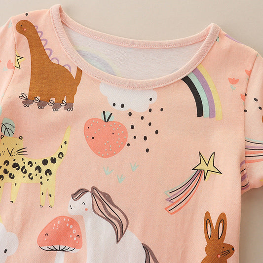 Baby Girl Cartoon Print Pattern O-Neck Long Sleeve Pullover Dress