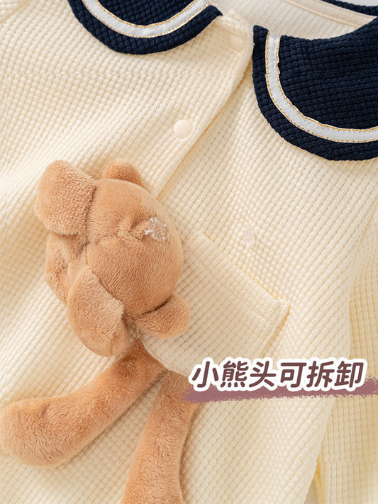 Autumn Doll Bear Patched Design Onesies With Hats