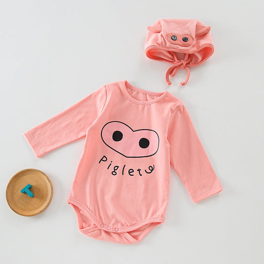 Baby 1pcs Cartoon Graphic Soft Cotton Long Sleeves Bodysuit With Hats