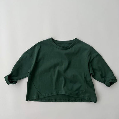 Baby Solid Color Crewneck Long Sleeve Soft Cotton Basic Shirt