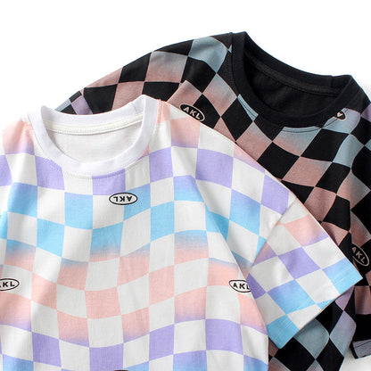 Baby Boy Checkerboard Pattern Short Sleeve Crewneck Tee