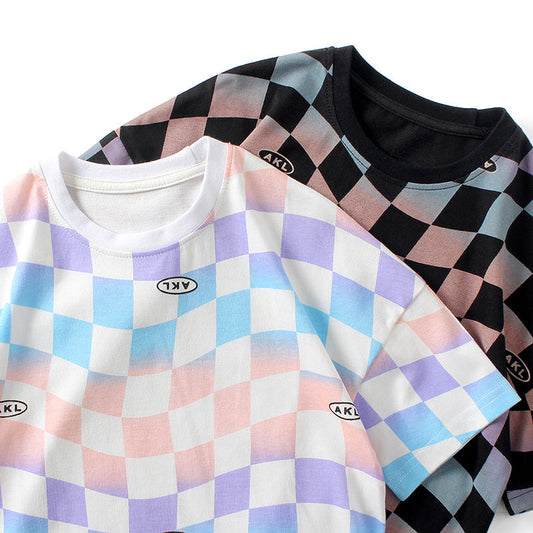 Baby Boy Checkerboard Pattern Short Sleeve Crewneck Tee