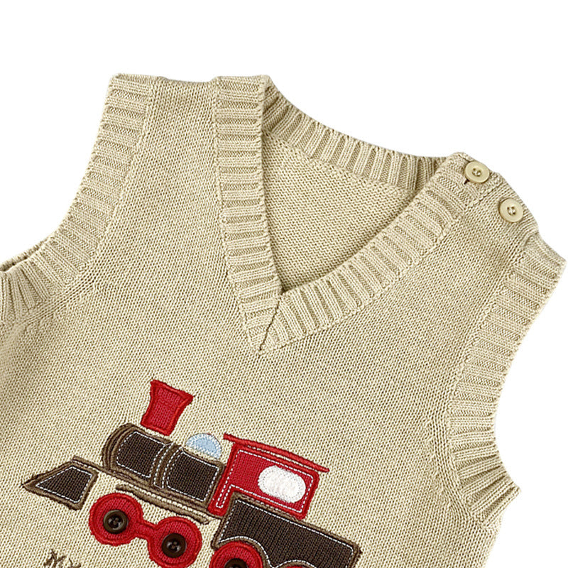 Baby Boy Cartoon Train Pattern Sleeveless Knitted Sweater Vest