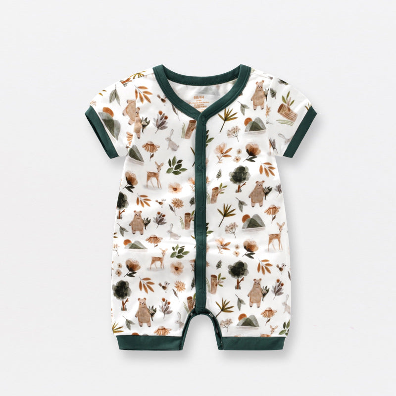 Baby Print Pattern Thin Style Short Sleeves Rompers