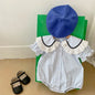 Baby Girl Solid Color Ruffle Neck Short Sleeve Onesies