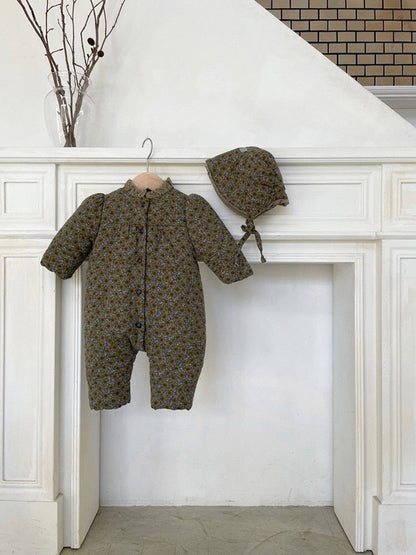 Baby 1pcs Vintage Style Flower Print Pattern Thickened Rompers