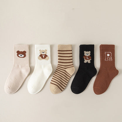 Kids Unisex Breathable Comfy Brown Bear Series Cartoon Pattern Socks