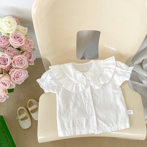 Baby Girl White Blouses With Floral & Plaid Pattern Skirts Sets