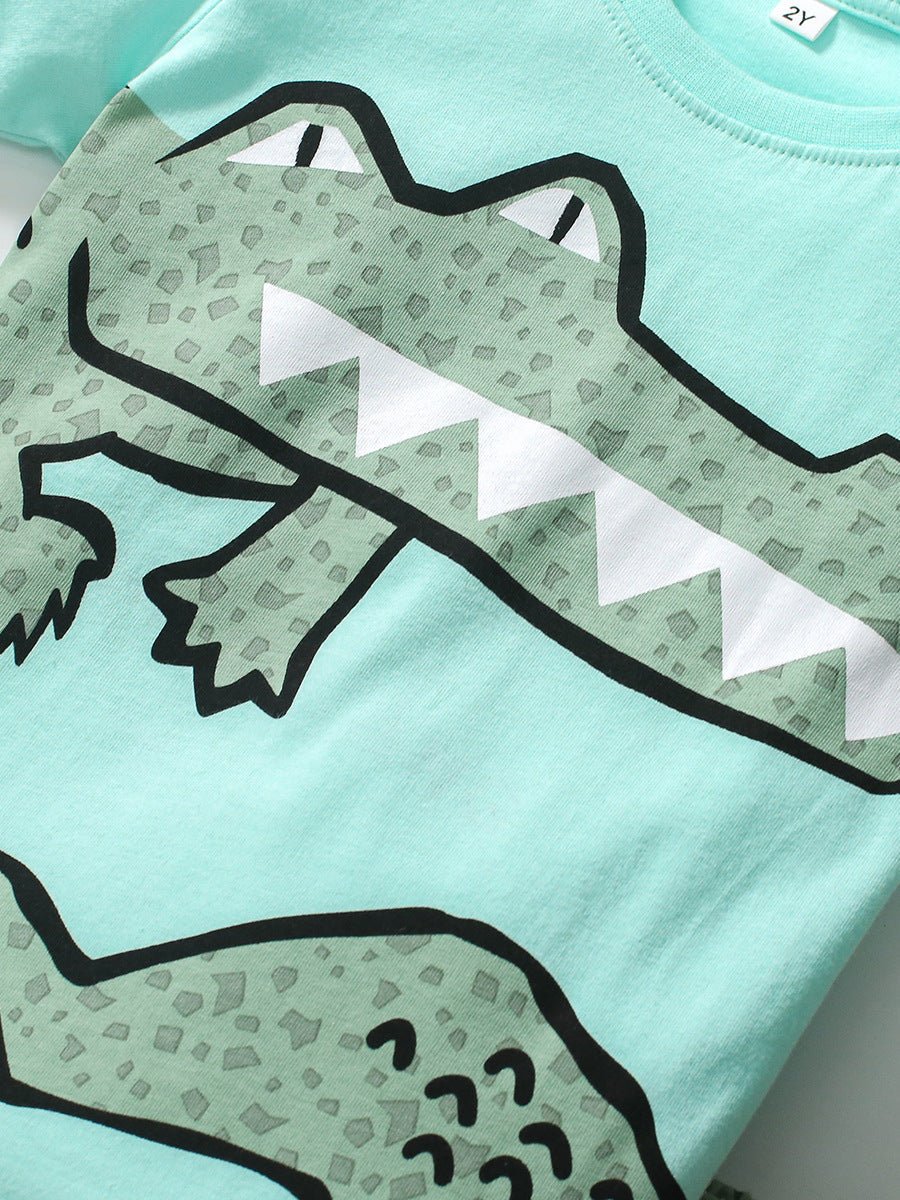 Baby Kids Unisex Alligator Print T-Shirt And Shorts Casual Clothing