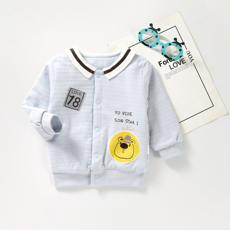 Baby Cartoon Bear Pattern Lapel Design Quilted Warm Coat