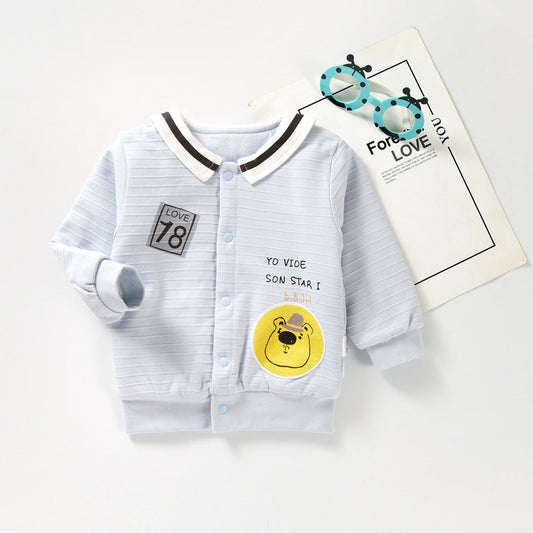 Baby Cartoon Bear Pattern Lapel Design Quilted Warm Coat