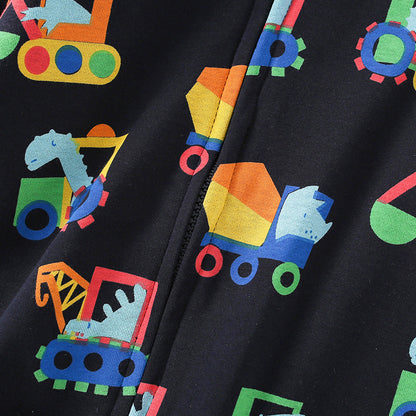 Baby Boy All Over Excavators Pattern Zipper Front Design Coat