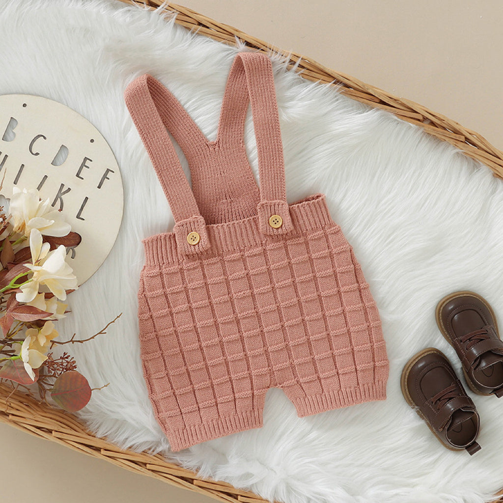 Baby  Solid Color Waffle Knitted Fabric One Piece Summer Overalls