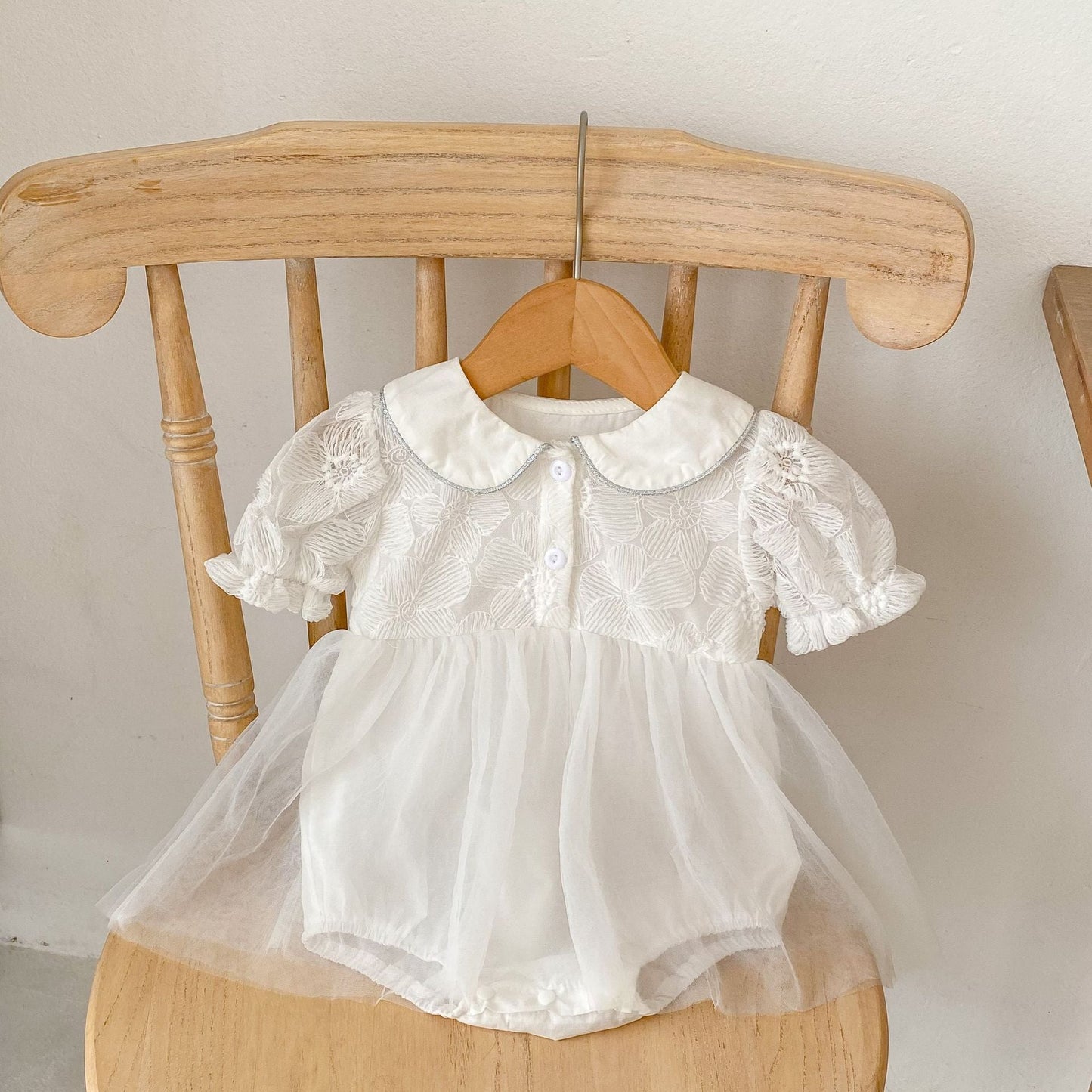 Baby Girl Solid Color Mesh Patched Design Summer Onesies Dress