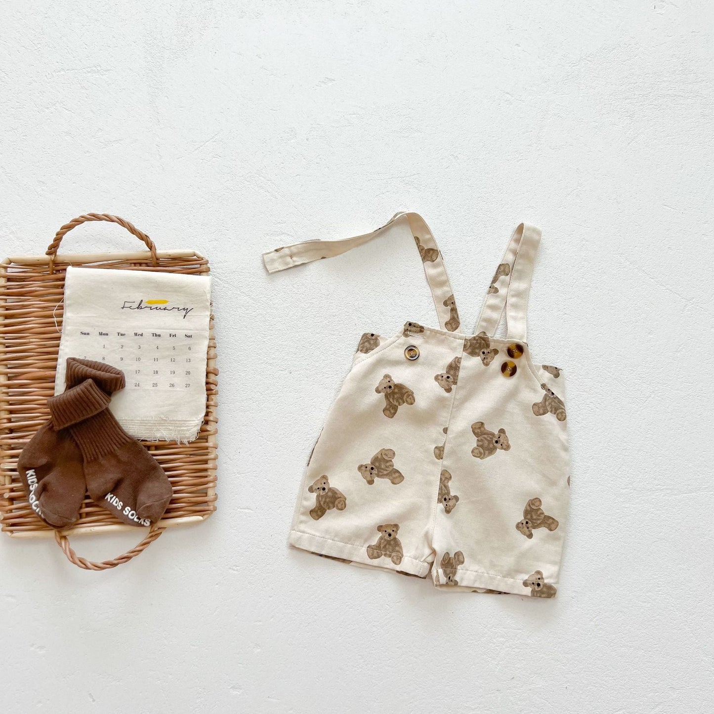 Baby Girls Bear Print Top Combo Overalls In Sets