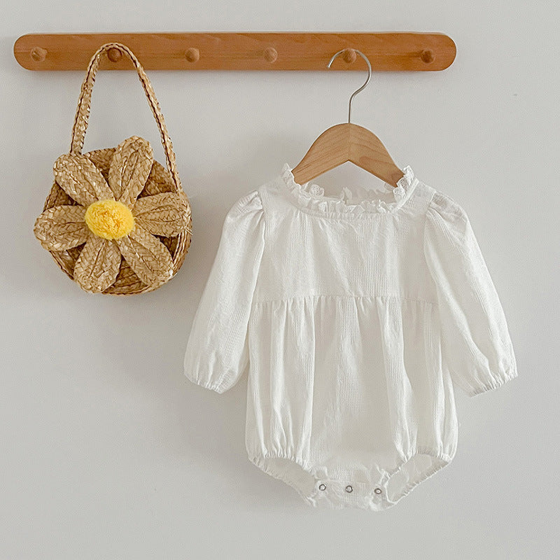Solid White Simple Style Long Sleeve Onesies