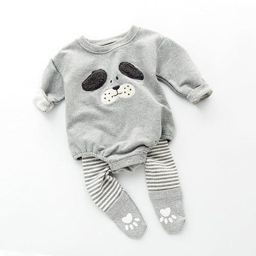 Baby Cartoon Pattern Long Sleeved Onesies Combo Striped Pantihose Sets
