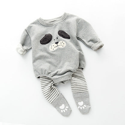 Baby Cartoon Pattern Long Sleeved Onesies Combo Striped Pantihose Sets