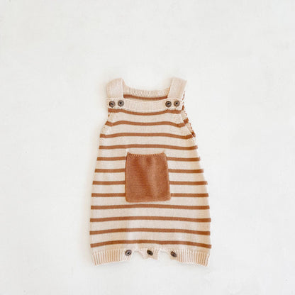 Baby Girl Striped Graphic Knitted Strap Sleeveless Jumpsuit With