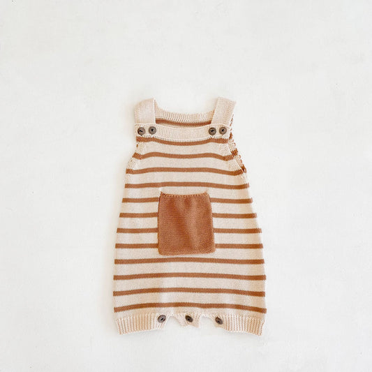 Baby Girl Striped Graphic Knitted Strap Sleeveless Jumpsuit With