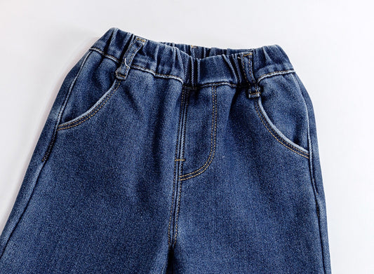 Baby Girl Embroidered Pattern Thickened Fleece Denim Pants