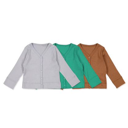 Baby Girl Solid Color Modal Cotton Pit Strip V-Neck Cardigan