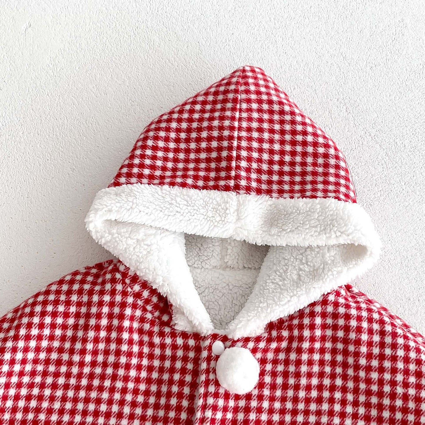 Christmas Baby Girl Red Grid Thick Warm Long Sleeves Winter Cloak